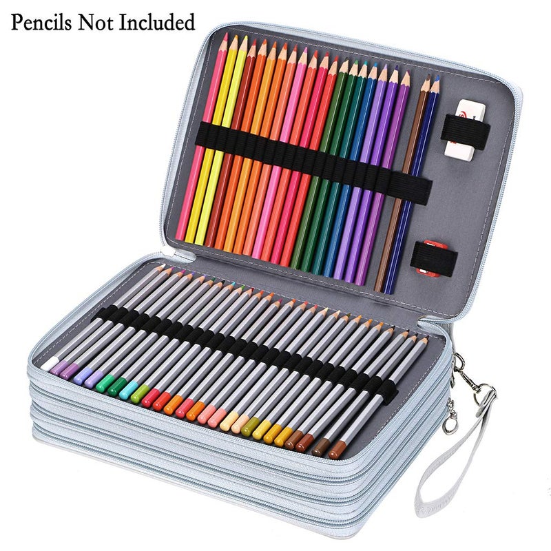BTSKY 200 Slots Colored Pencil Organizer - Deluxe PU Leather Pencil Case Holder With Removal Handle Strap Pencil Box Large for Colored Pencils Watercolor Pencils Grey - Image 2
